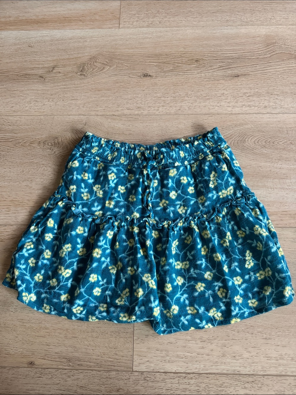 Teal Floral Tiered Girls Skirt 7/8 years
